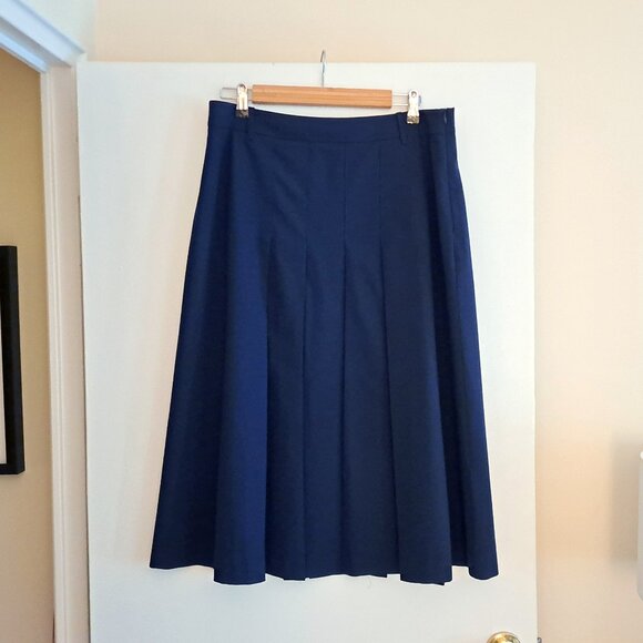 SIMONS pleated wool blend midi skirt, navy, sz 10 - Picture 4 of 9